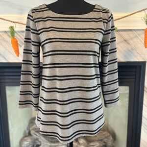 LOFT Striped Tunic Top 3/4 Sleeve Casual Everyday Gray Black Size‎ S